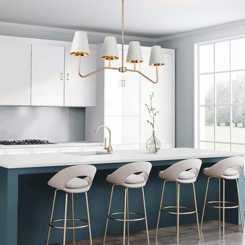 Modern 4-Light Gold White Chandelier Linear Island Light with Fabric Shade - W35.5"xD5.5"xH12.6"