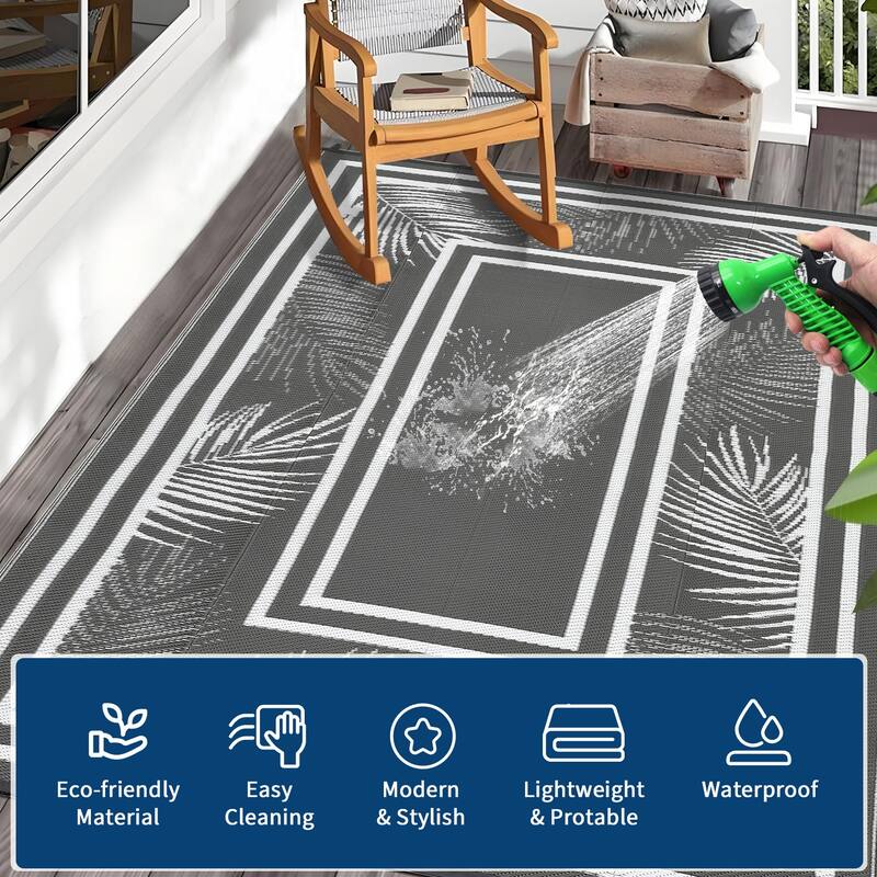 Outdoor Rug Waterproof Plastic Straw Rug Portable Camping Rug Leaves Pattern Outdoor Carpet for RV Porch Deck Camper