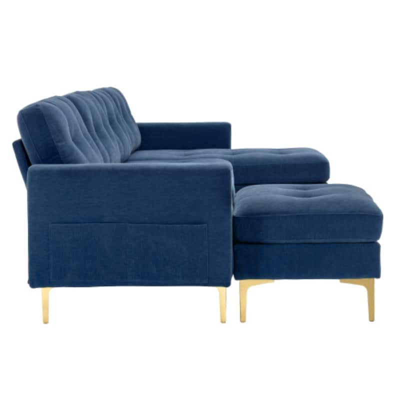 U-Shape Convertible Sectional Sofa with Movable Ottoman and Gold Metal Legs