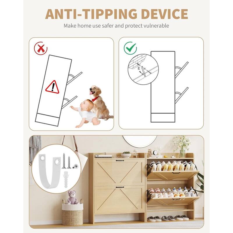 Freestanding Slim Shoe Storage Cabinet with 2 Flip Drawers for Entryway Hallway