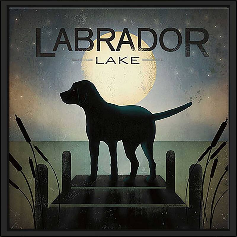 "Moonrise Black Dog Labrador Lake" Print on Floating Canvas