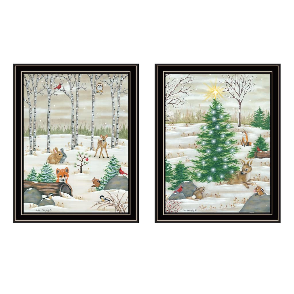 2-Piece Framed Wall Art Set - Woodland Critters for Christmas, Black Frame