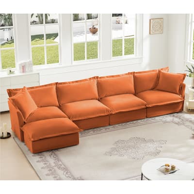4 Deep Seat Slipcovered L-Shape Chenille Sectional Long Sofa Couch