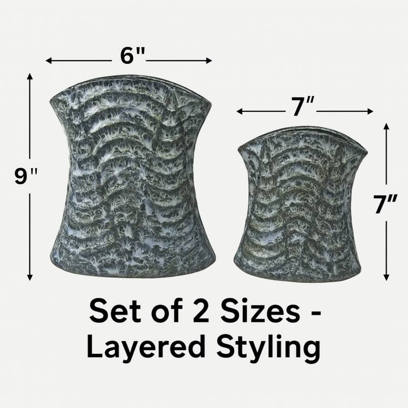 Set of Two Curved Cylinder Ceramic Vases Black and Gray Modern Home XL