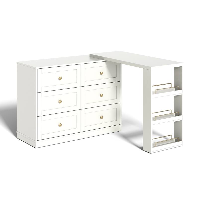 Extendable Makeup Vanity Desk with 6 Drawers