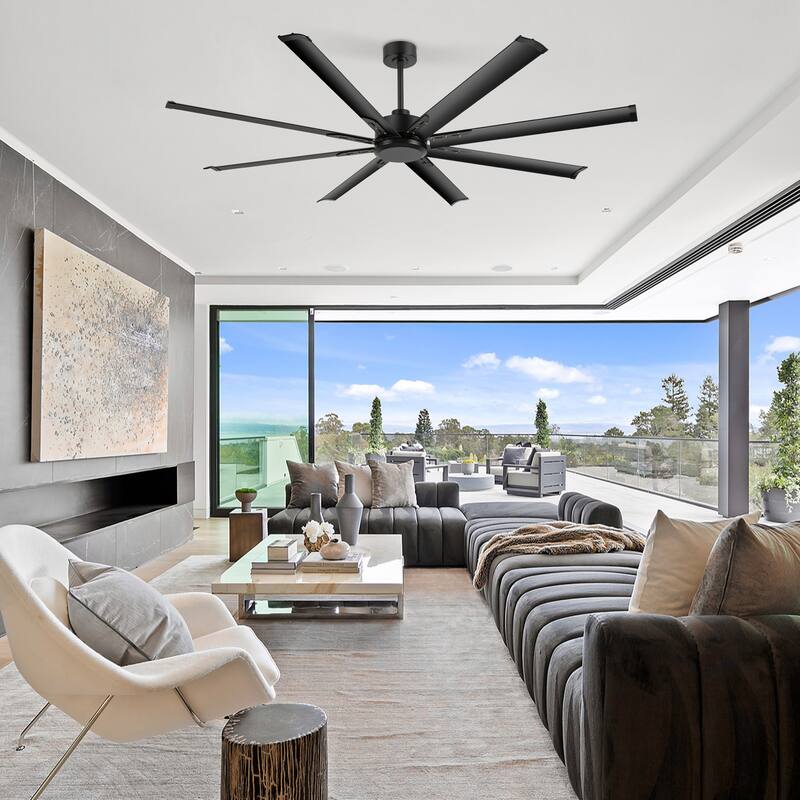 Large 72"/84"/96"/120" Black Ceiling Fan with Remote without Light-6/8 Aluminum Blades