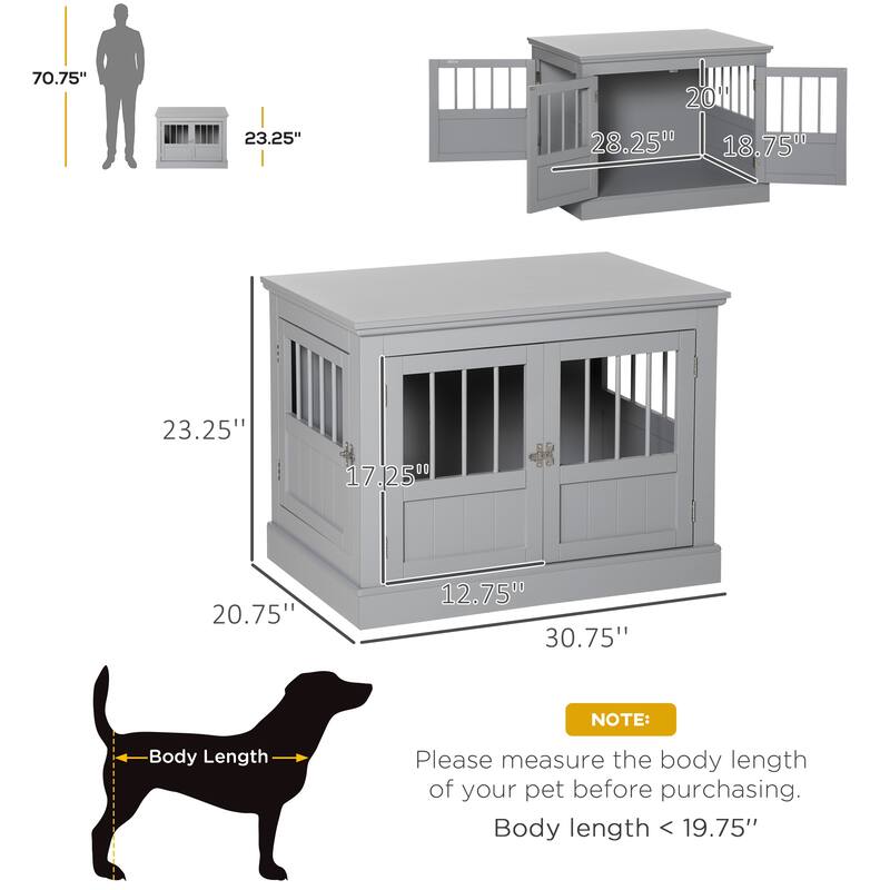 PawHut Dog Crate End Table with Triple Doors, Wooden Dog Crate Furniture Indoor Use, Puppy Crate with and Steel Tubes