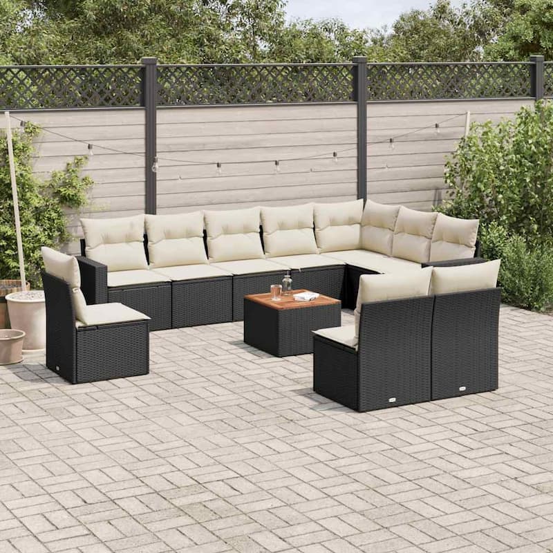 vidaXL Garden Sofa Set Black, Cream White - 33.5 x 115.2 x 71.9