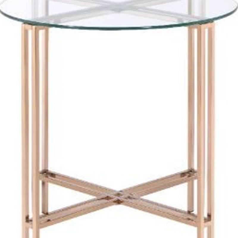 24" Round Modern Side End Table with Champagne Metal Frame and Glass Top for Living Room - 23"Dia x 24"H