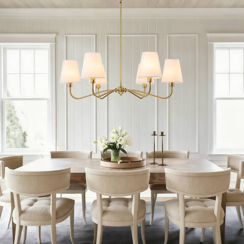 Starsky 6-Light Modern Classic Chandelier with White Linen Shades