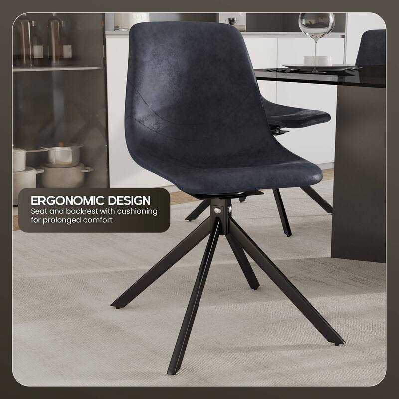 Markley Leather Dining Chair 360 Degree Swivel with Iron legs Modern Accent Side Chair