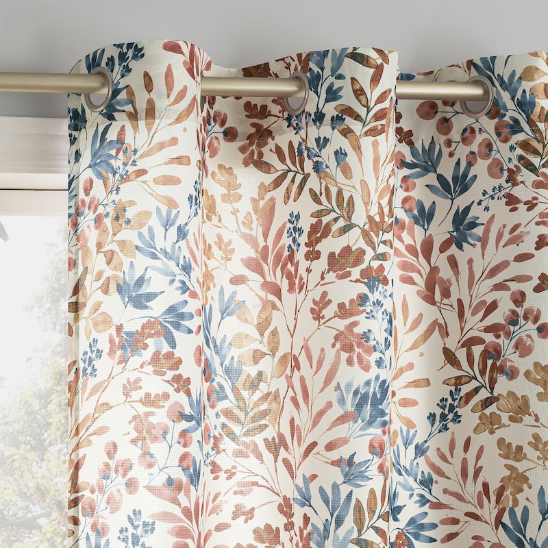 No. 918 Amelie Botanical Print Room Darkening Grommet Curtain Panel, Single Panel - 48" x 84" - Indigo Blue