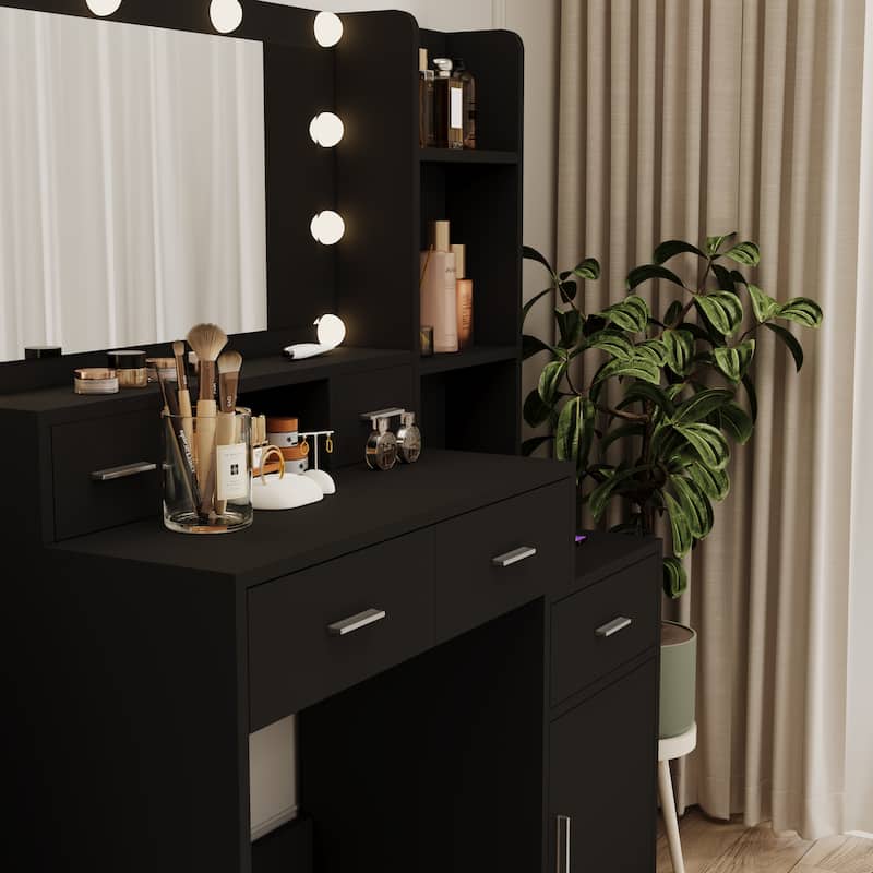Vanity Desk with Mirror and LED Lights, Smart Mirror Dressing Table with Drawers, Dressing Table with Storage Cabinet