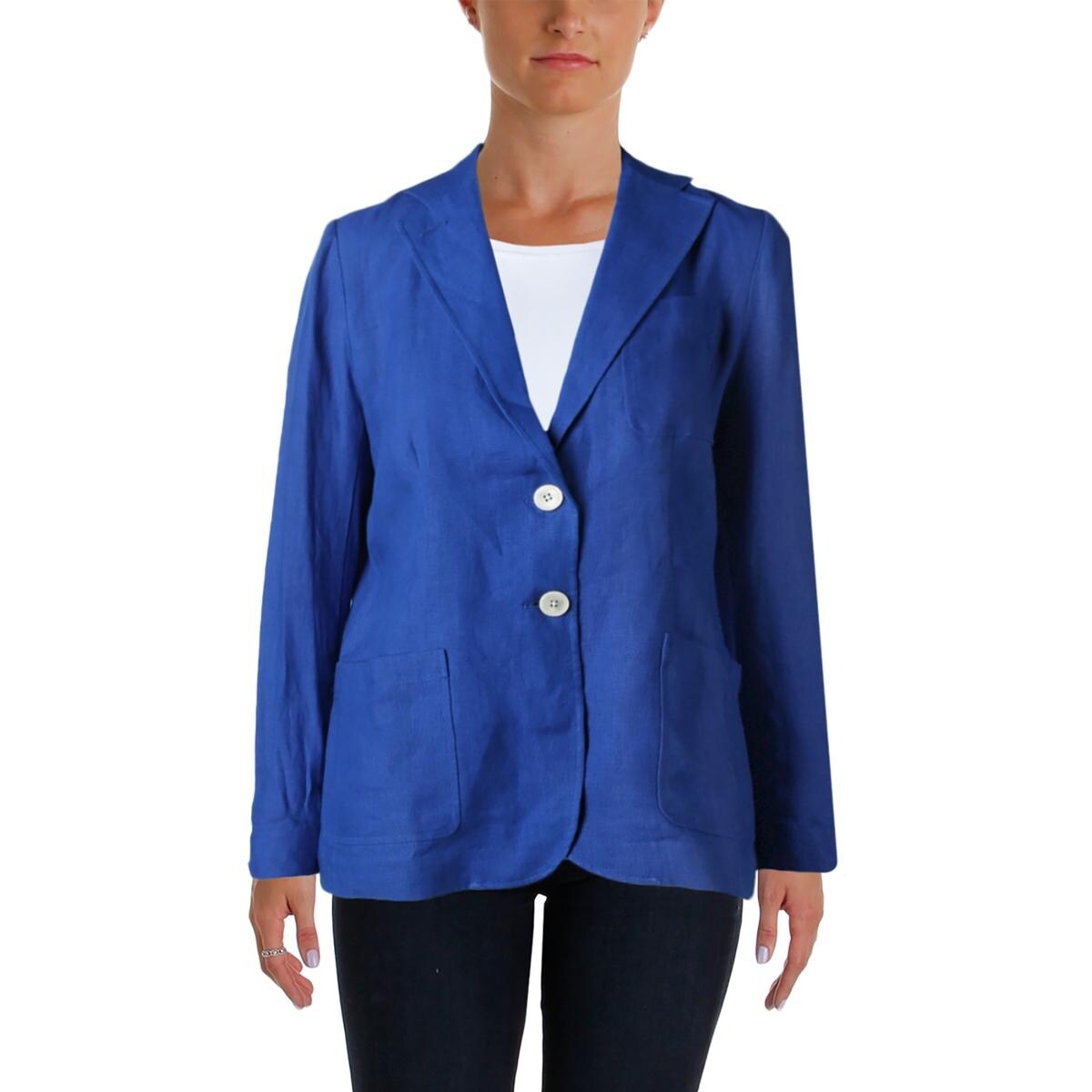 Shop Lauren Ralph Lauren Womens Casual Blazer Linen Button Front Free Shipping Today Overstock 14645918 Beach Roya 4