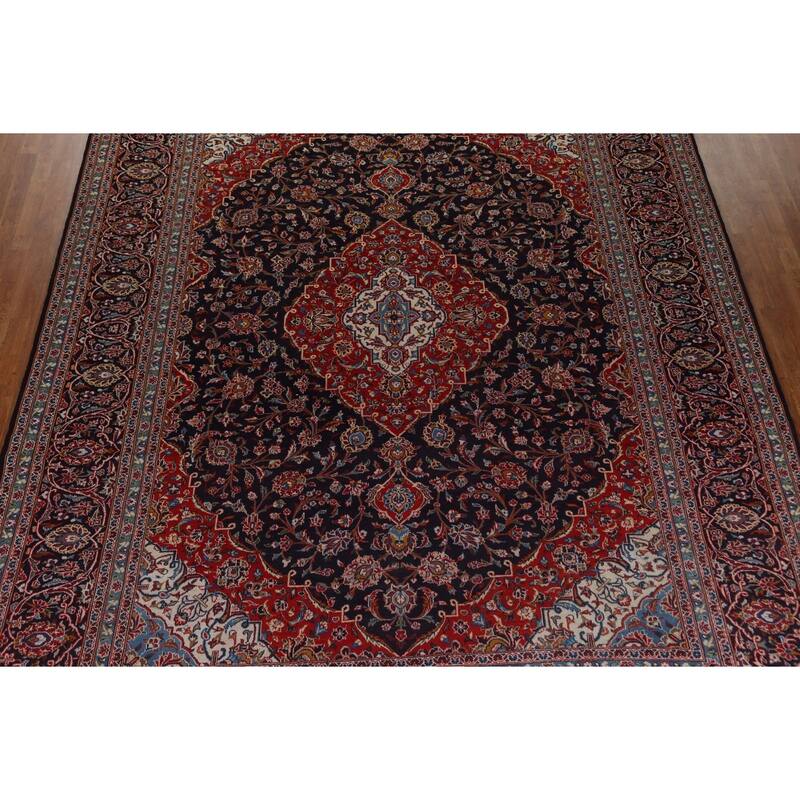 Vintage Traditional Kashan Persian Wool Area Rug Hand-knotted Carpet - 9'11" x 13'1"