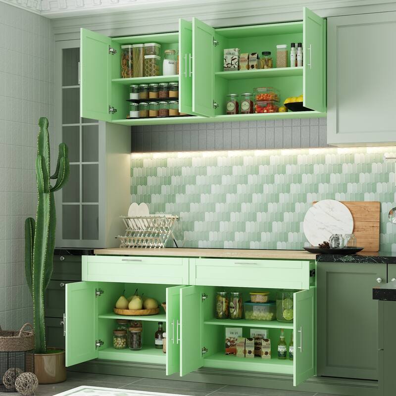 2 Piece Modular Closet Storage Set with Floor and Wall Cabinets Pantry