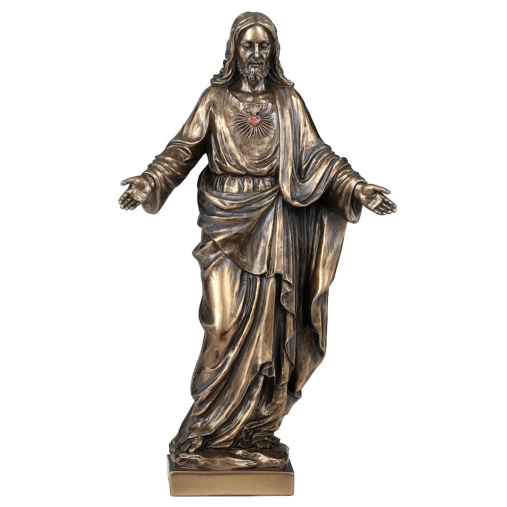 10.04" H SACRED HEART OF JESUS WITH OPEN ARMS (MBZ+COLOR) Cold Cast Bronze - 3.15"x5.71"x10.04"