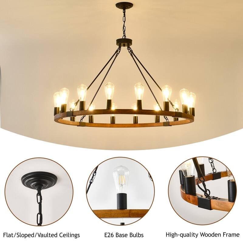Large Wagon Wheel Chandelier Farmhouse Rustic Wood Chandeliers