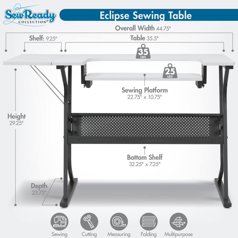 Sew Ready Eclipse Sewing Crafting Office Table with Folding Top and Adjustable Platform