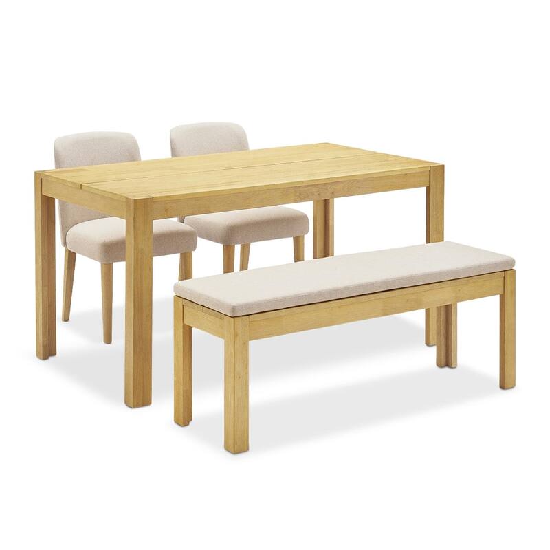 mopio Logan Upholstered Beige Dining Chair Set, Modern Farmhouse Solid Wood Dining Table Set for Dining Room Kitchen - 4 Piece Set (2 Chair + 50" Bench)