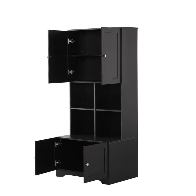 Roomfitters Extra Wide Tall Bathroom Cabinet with 4 Doors, Multi-Layer Adjustable Shelves, Freestanding