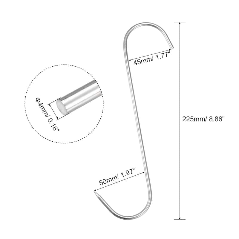 Meat Hooks, Stainless Steel S-Hook Meat Processing for Fish Beef 4Pcs - Silver Tone