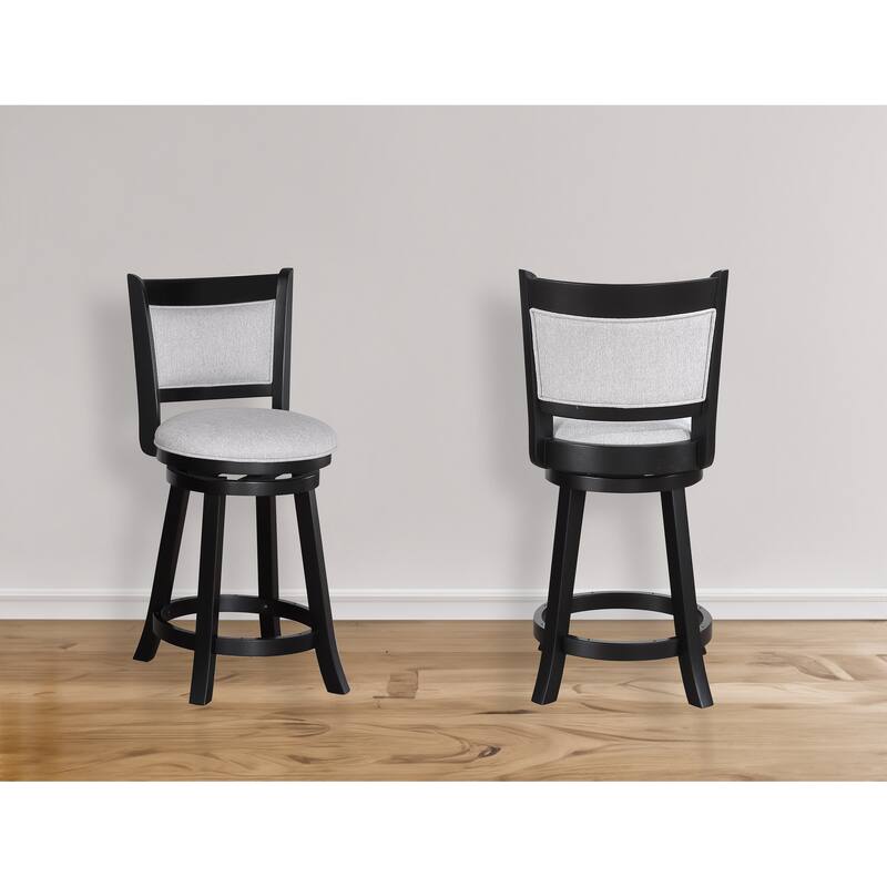 2Pc Swivel Pub Stools Counter Height Chair Upholstered Seat Footrest Wooden Dining Room Furniture Black/Dove