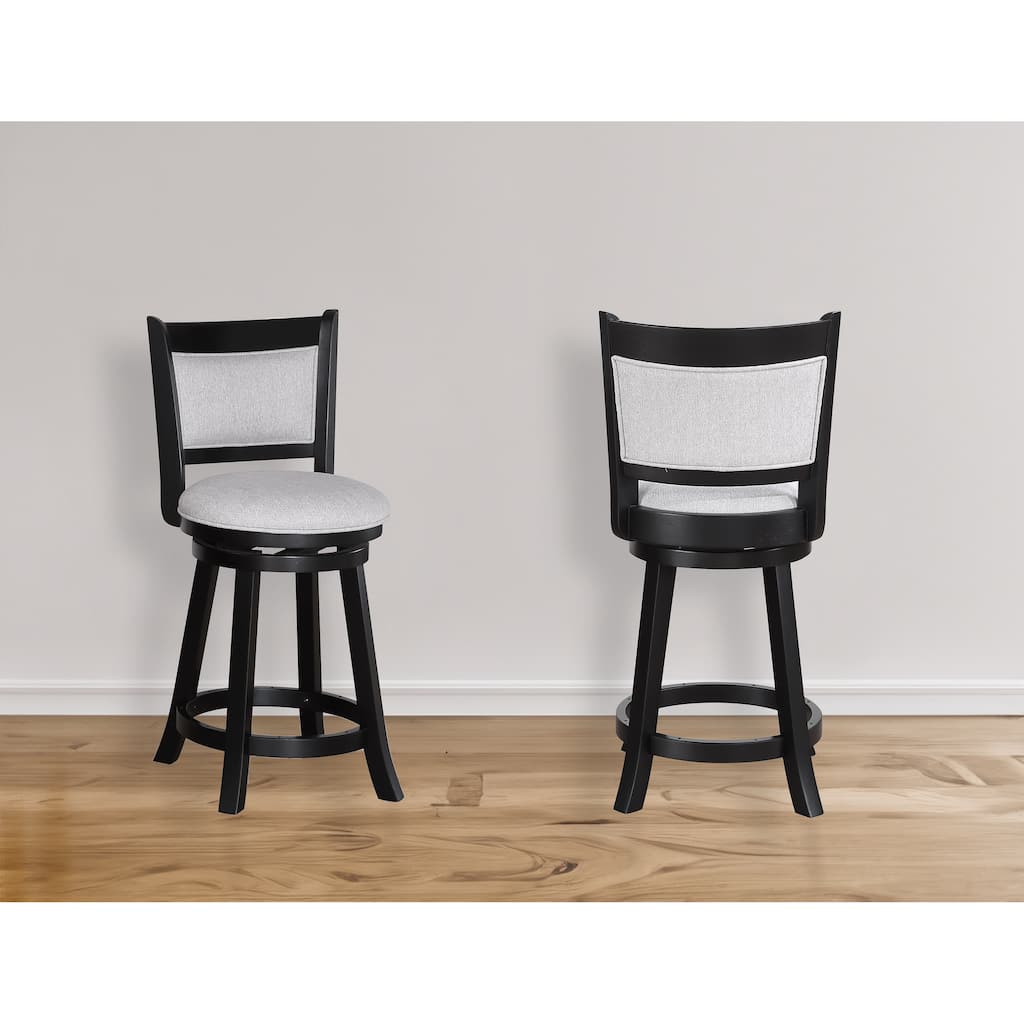 2pc Swivel Pub Stools Counter Height Chair Upholstered Seat Footrest Wooden Dining Room Furniture Black/Dove