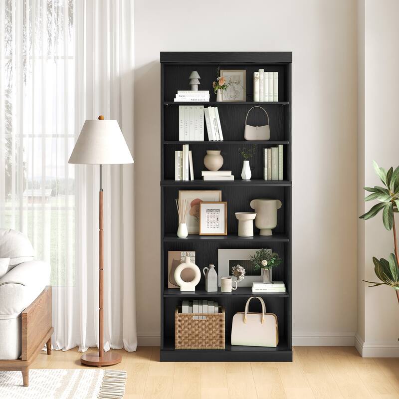 67" Solid Wood 6-Shelf Bookcase Storage
