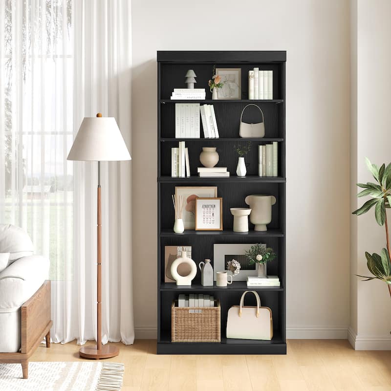 72" Solid Wood 6-Shelf Bookcase Storage Cabinet