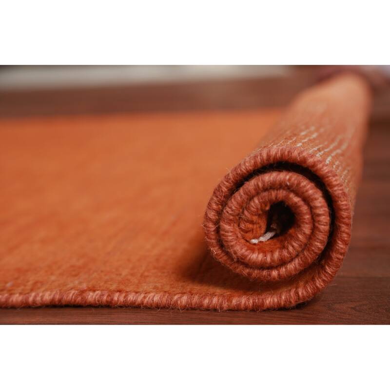 Orange Modern Gabbeh Oriental Rug Hand-Knotted Wool Carpet - 3'1" x 4'10"