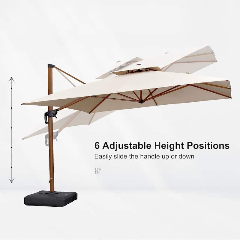 PURPLE LEAF 11ft Square Wood Pattern Patio Cantilever Umbrella with Base