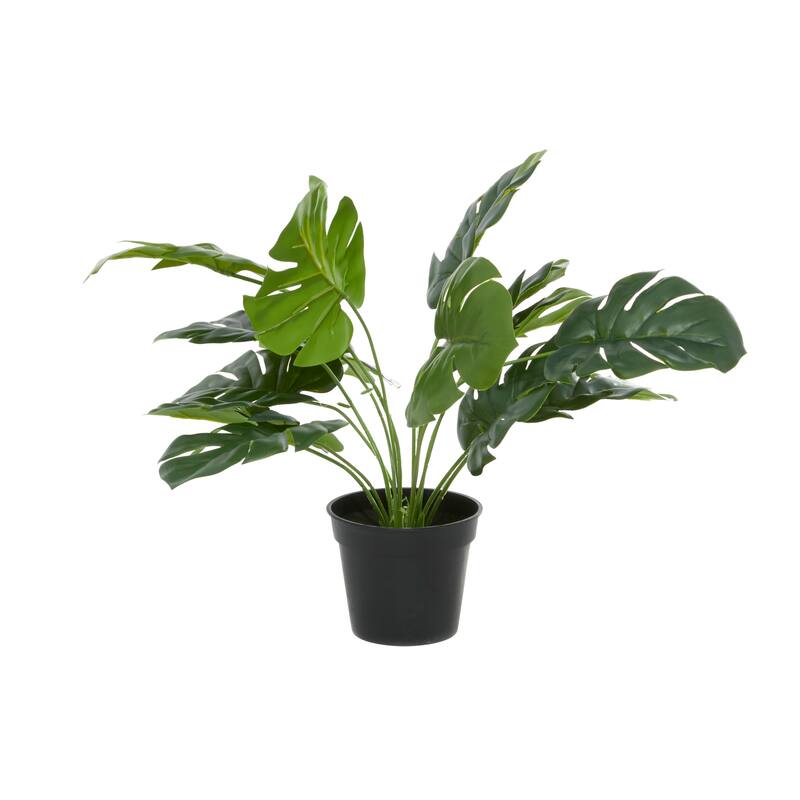 Faux Foliage Monstera Artificial Plant with Realistic Leaves and Black Plastic Pot - Green - Roche River Decor