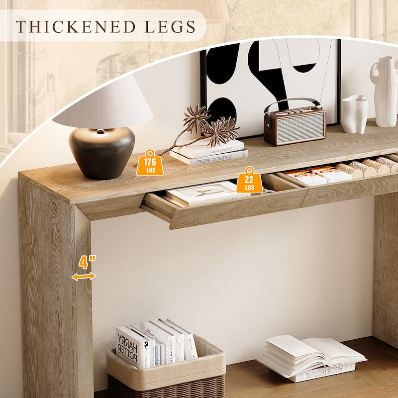 60 Inch Farmhouse Console Table with 2 Drawers Thickened Legs