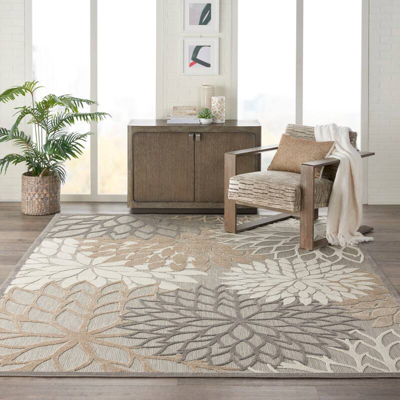 Nourison Aloha Floral Modern, Indoor/Outdoor Area Rug - 7' x 10' - Natural