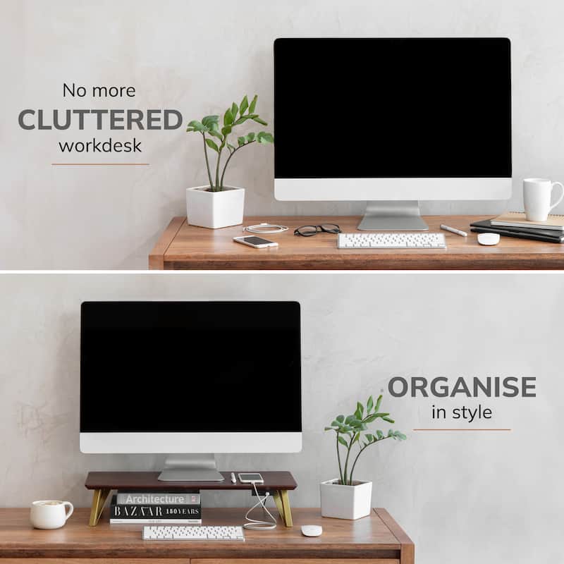 Jani Wood Monitor Stand Riser Desk - Ergonomic Design Stand, Desktop Organizer Table for Home, Office Workspace, Gaming Desk