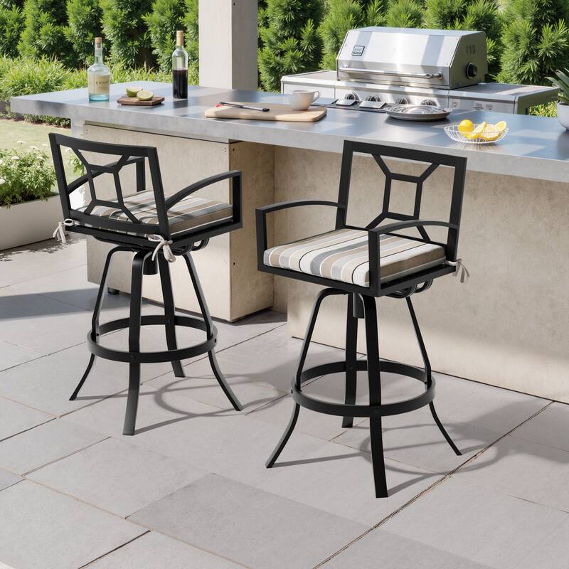 30''H Outdoor Patio Premium All-Aluminum Swivel Bar Stools Dining Chair with Sunbrella Cushion