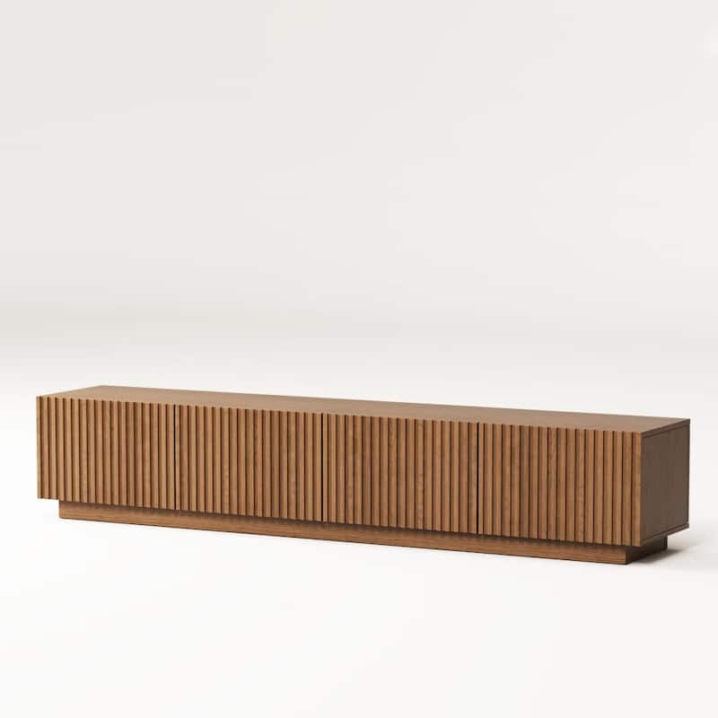 86.6" Modern Walnut TV Stand with Grille Doors & Storage for 90" TVs - 86.6"Wx15.9"Dx17.5"H - 86.6"Wx15.9"Dx17.5"H - Brown