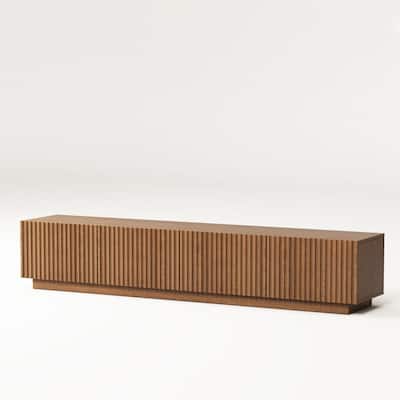 86.6" Modern Walnut TV Stand with Grille Doors & Storage for 90" TVs - 86.6"Wx15.9"Dx17.5"H