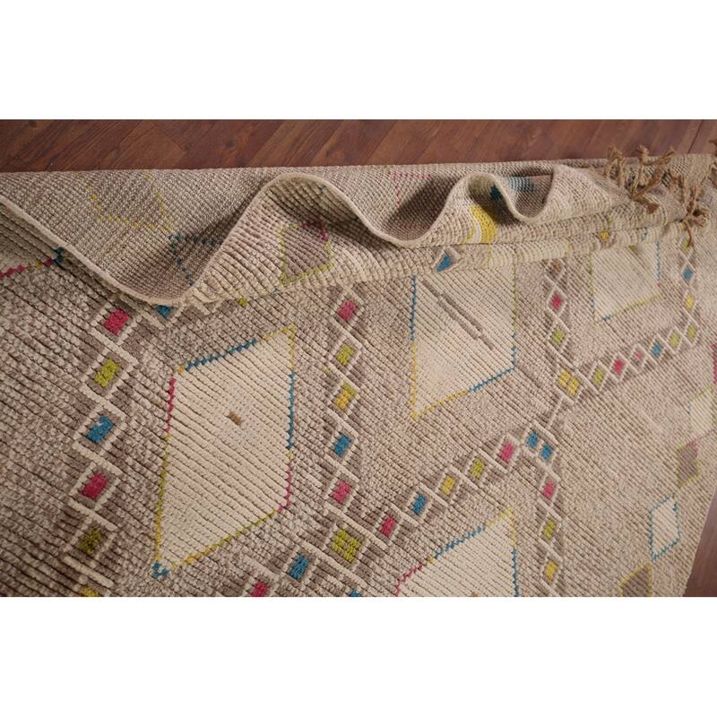 Geometric Moroccan Area Rug Hand-Knotted Oriental Wool Carpet - 5'7"x 10'0"