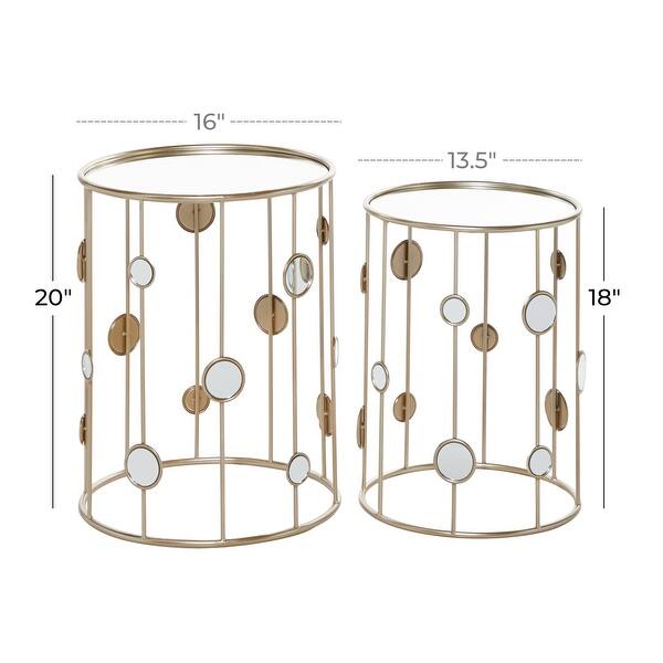Metal Open Frame Accent Table with Mirrored Glass Top and Circular ...