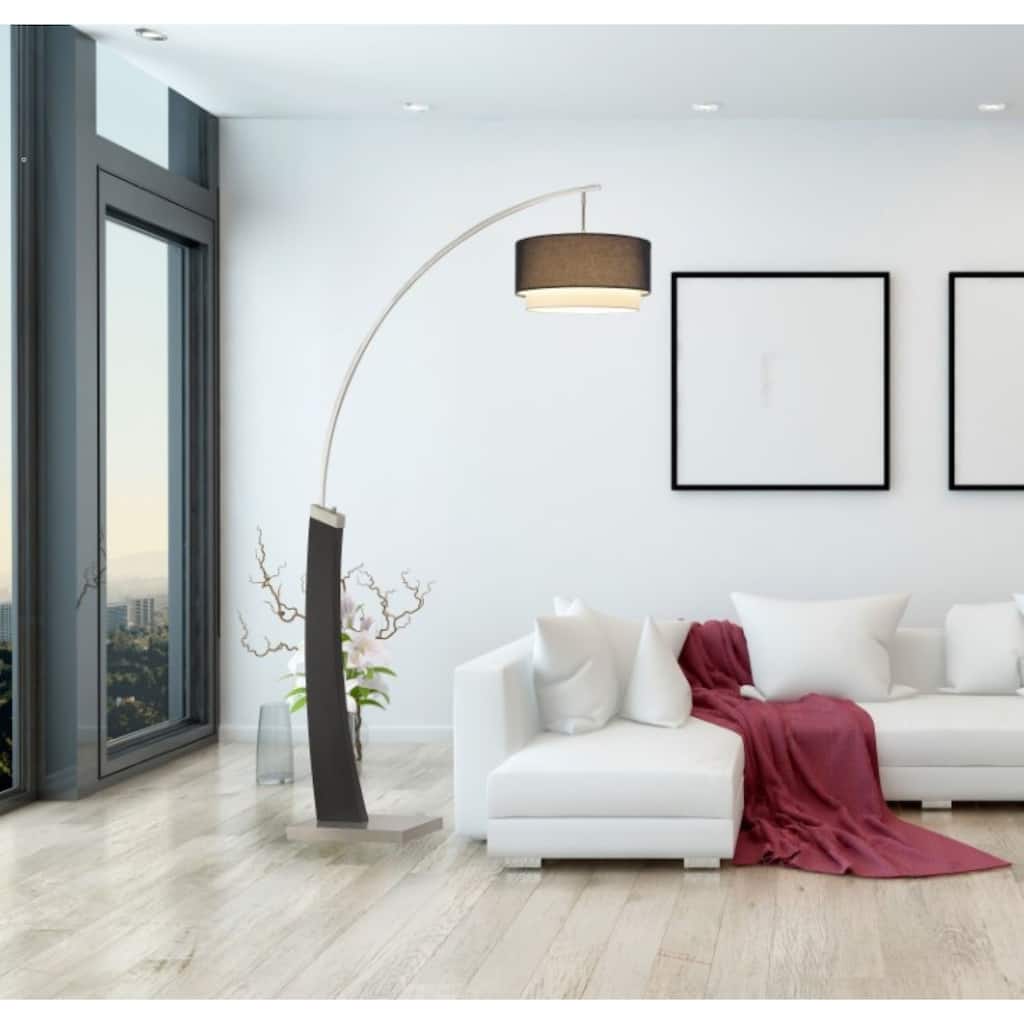 Artiva Katerina 81'' Brushed Steel Arched Floor Lamp, Duotone Shade - Black and white