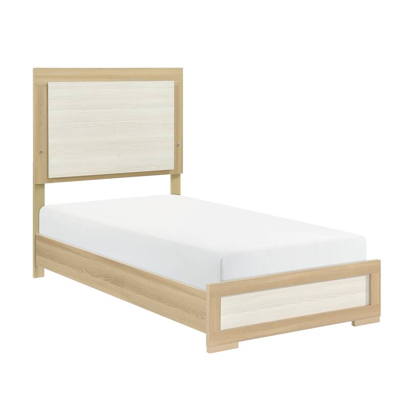Modern Twin Size LED Headboard Bed in Natural and White Finish