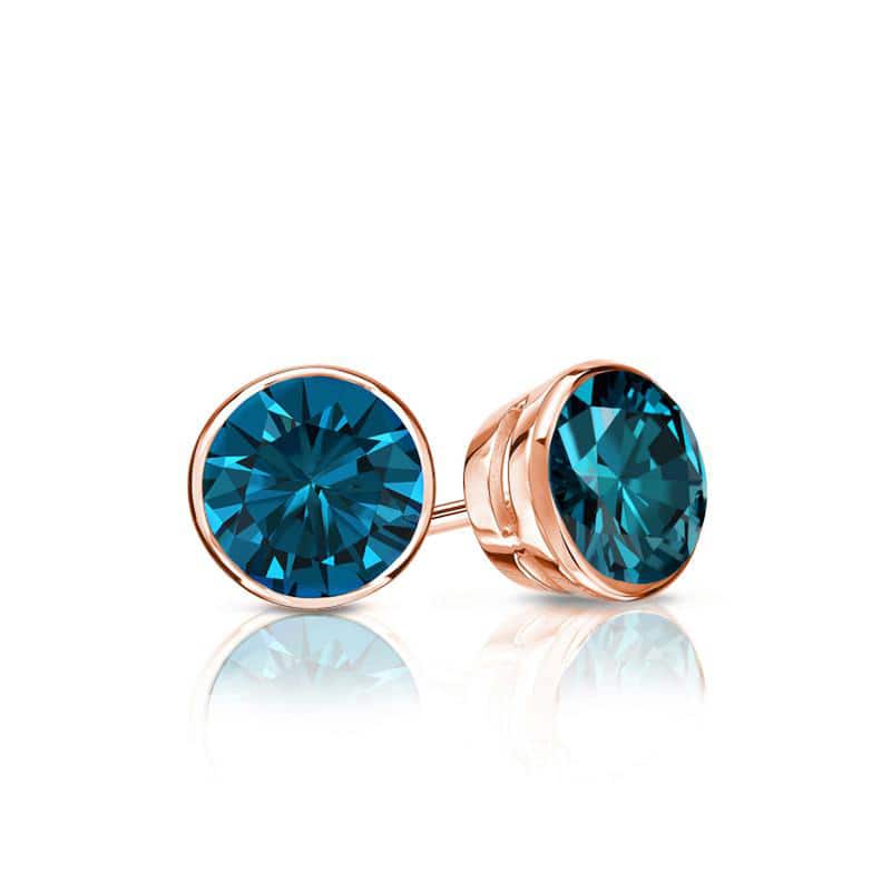 Auriya 14k Gold 1/2ctw Blue Diamond Stud Earrings Bezel-set (I1-I2)