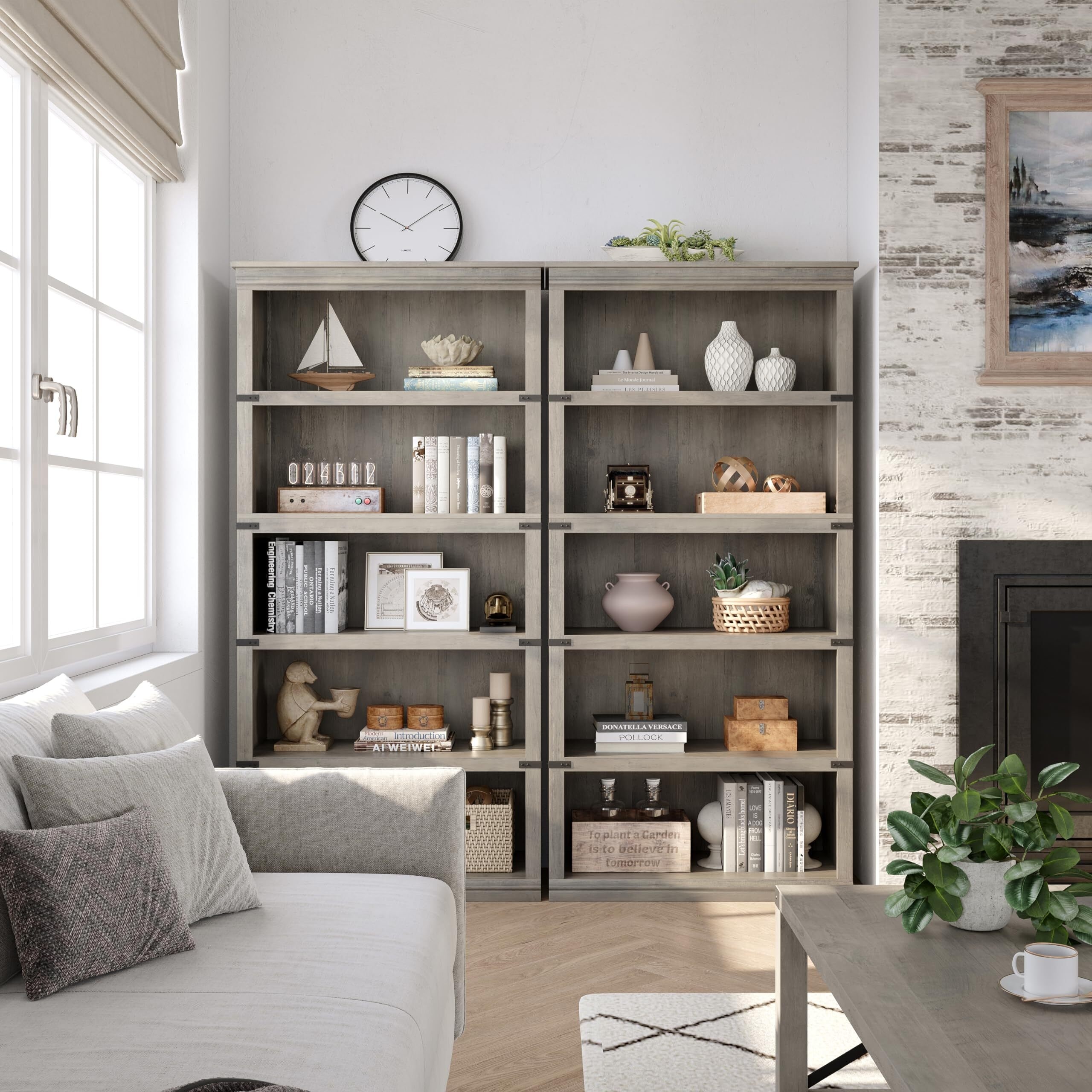 5 Tier Bookcase Farmhouse Book Shelf with Storage