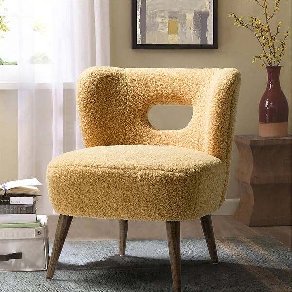 slide 11 of 36, Dulcinea Ullna Lambskin Sherpa Upholstery Accent Chair by HULALA HOME Mustard