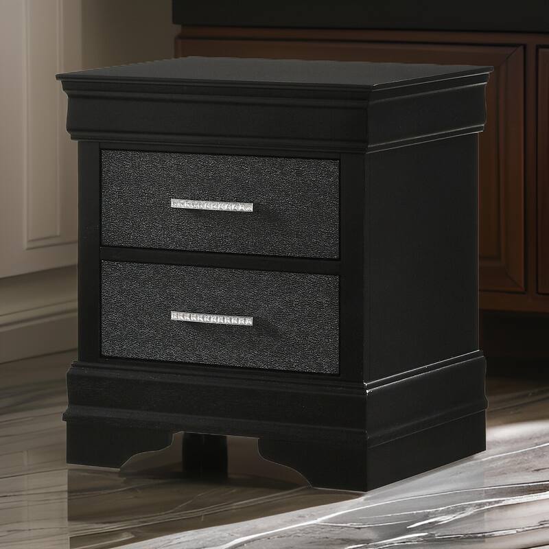 Black 2 Drawer 15.8 in. W Nightstand with Sturdy Hardware and Ample Storage