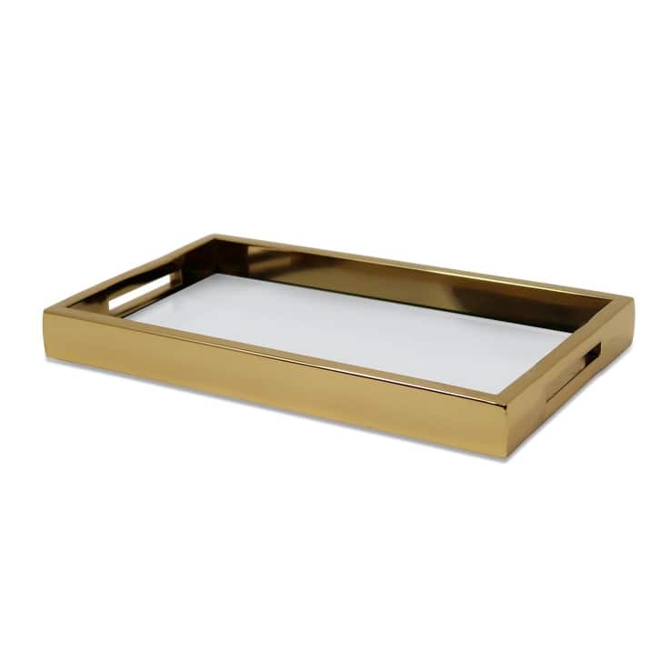 Large Rectangle Mirror Tray with Handles, Available in 3 Colors and 2 Sizes - Large - Gold