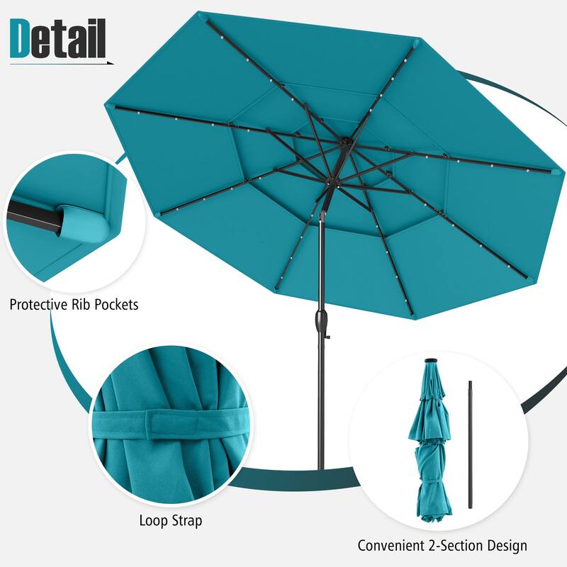 Gymax 10 FT Solar Patio Umbrella w/ 32 LED Lights 3-Tier Vented Top