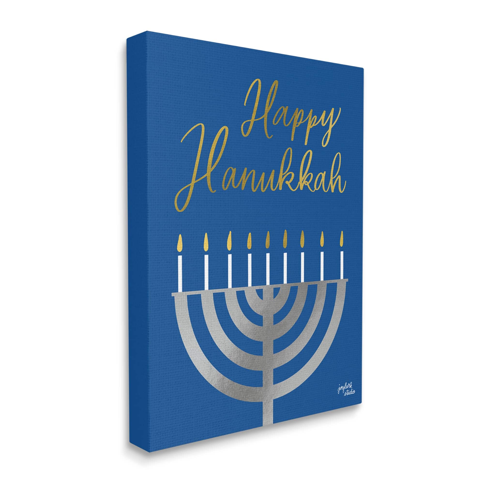Stupell Happy Hanukkah Calligraphy Radiant Lit Candles Menorah Canvas Wall Art, Design by Jess